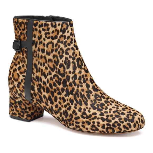 NEW JOHNSTON & MURPHY women's sienna belted bootie in leopard haircalf